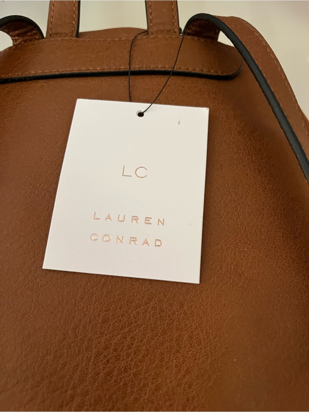 LC Lauren Conrad Brown Faux Leather Heart Charm Backpack - Picture 4 of 10